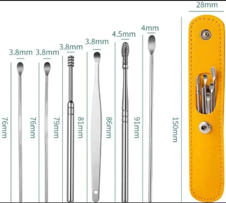 6Pcs Reusable Ear Cleaner Tool Set With Pouch