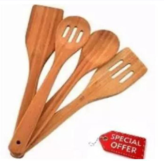 Pack of 4 Wooden Spoon Set – Light Brown Kitchen Tools & Gadgets for Everyday Cooking