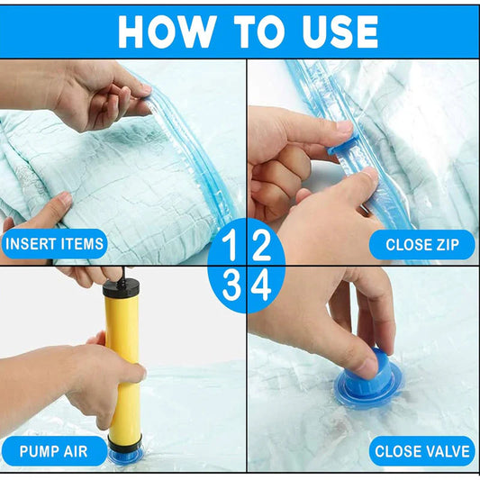 Reusable Vacuum Storage Sealed Bag Set (Pack of 5) with Hand Pump