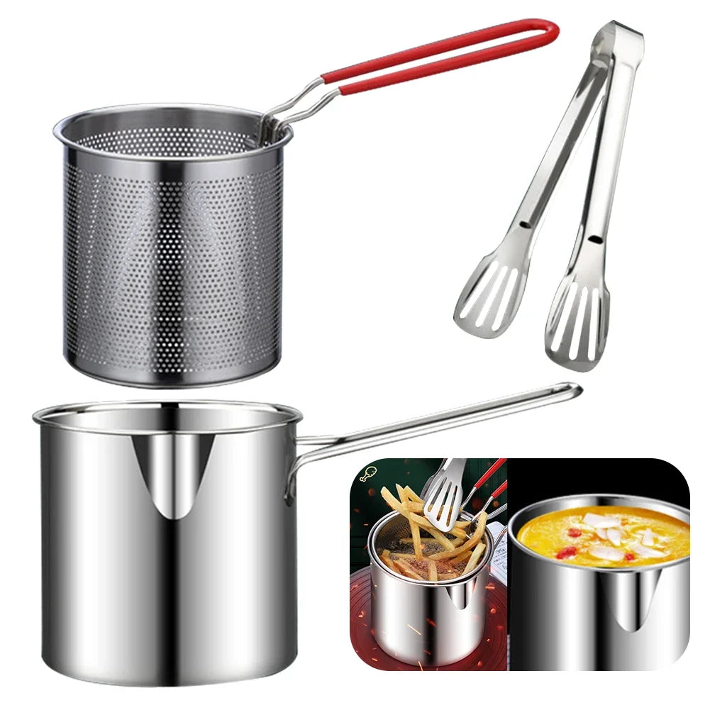 Stainless Steel Deep Fryer Pot with Strainer Basket (1200ML)