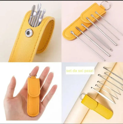 6Pcs Reusable Ear Cleaner Tool Set With Pouch