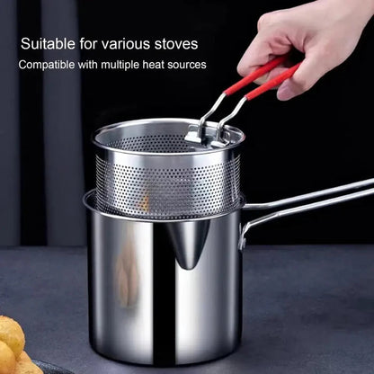 Stainless Steel Deep Fryer Pot with Strainer Basket (1200ML)
