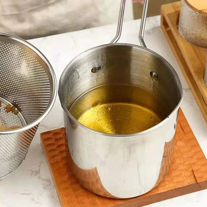 Stainless Steel Deep Fryer Pot with Strainer Basket (1200ML)