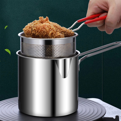 Stainless Steel Deep Fryer Pot with Strainer Basket (1200ML)