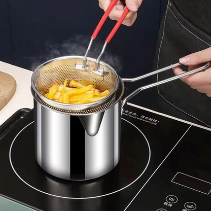 Stainless Steel Deep Fryer Pot with Strainer Basket (1200ML)