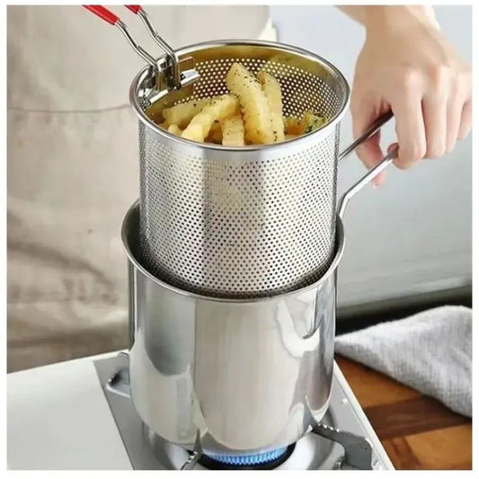 Stainless Steel Deep Fryer Pot with Strainer Basket (1200ML)