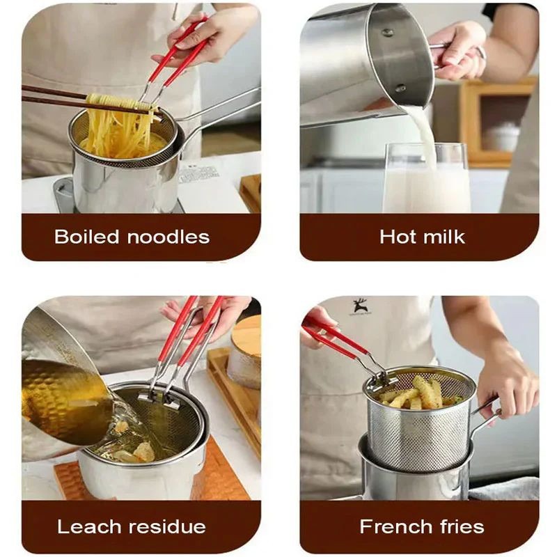 Stainless Steel Deep Fryer Pot with Strainer Basket (1200ML)