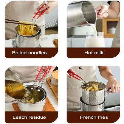 Stainless Steel Deep Fryer Pot with Strainer Basket (1200ML)