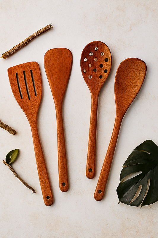 Pack of 4 Wooden Spoon Set – Light Brown Kitchen Tools & Gadgets for Everyday Cooking
