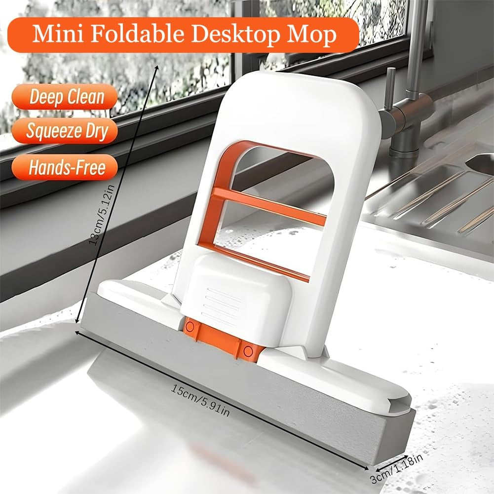 Foldable Mini Desktop Mop – Portable Self-Squeezing Sponge Mop for Kitchen, Bathroom & Car Cleaning