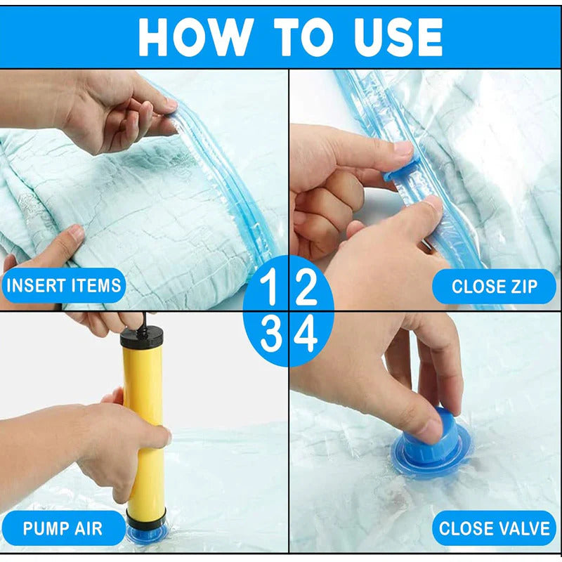 Reusable Vacuum Storage Sealed Bag Set (Pack of 5) with Hand Pump