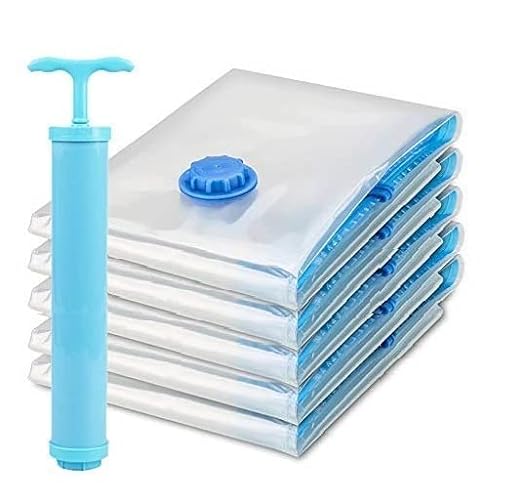 Reusable Vacuum Storage Sealed Bag Set (Pack of 5) with Hand Pump