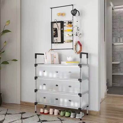 Modern Multi-Layer Shoe Storage Rack with Dustproof Cover & Handles