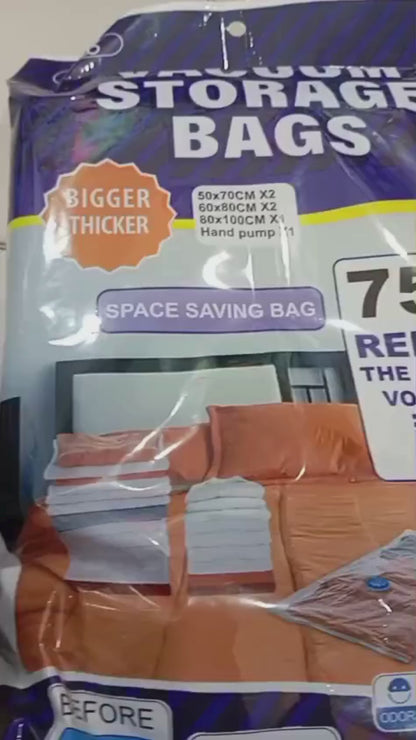 Reusable Vacuum Storage Sealed Bag Set (Pack of 5) with Hand Pump